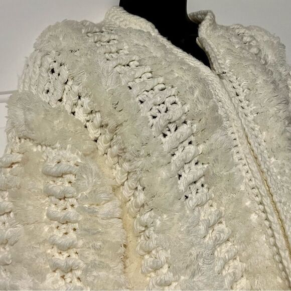 “Le Sweater” Vtg oversized hand knit sweater 70s cream chunky textured jacket M - Picture 9 of 15